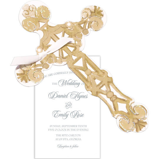 Ornate Cross Die-cut Invitations